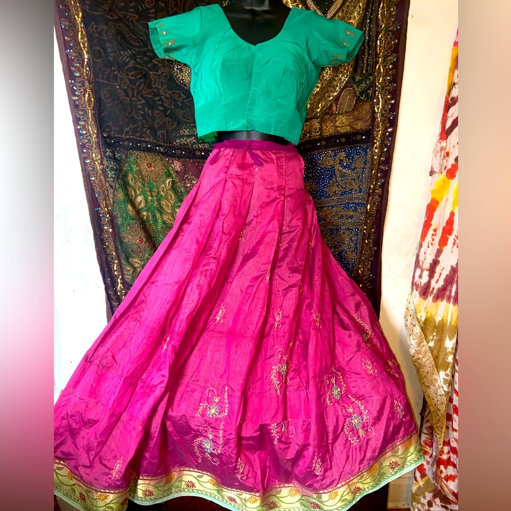 Crop top and skirt made from saree